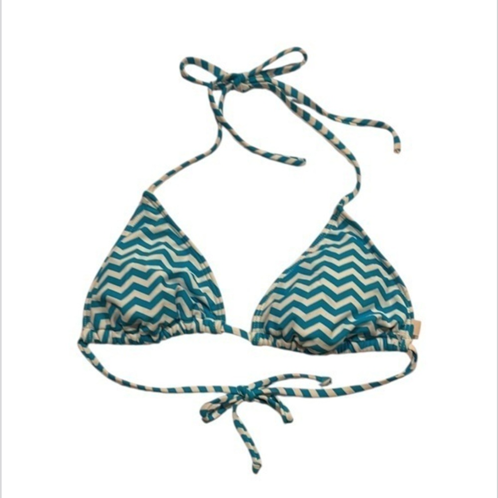 Hobie turquoise white zig zag print bikini swim top size small NWOT